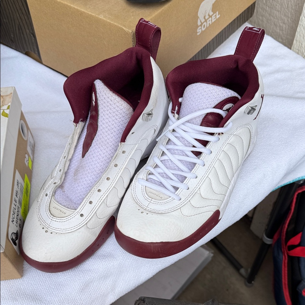 Jordan White and Burgundy Sneakers